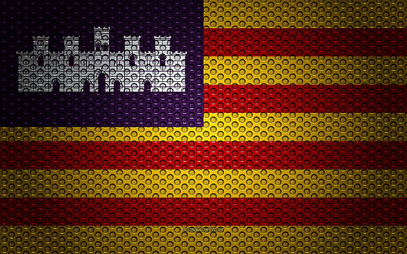 Flag of Balearic Islands creative art, metal mesh texture, Balearic Islands flag, national symbol, provinces of Spain, Balearic Islands, Spain, Europe, HD wallpaper