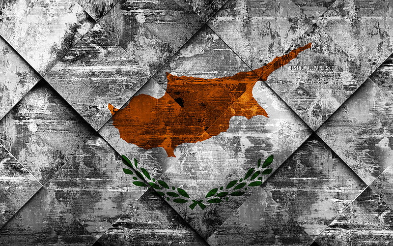 Flag of Cyprus grunge art, rhombus grunge texture, flag, Europe, national symbols, Cyprus, creative art, HD wallpaper
