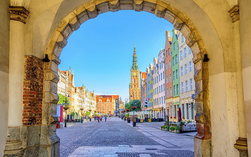 Old town, Dluga street, square, arch, Gdansk, Poland, HD wallpaper