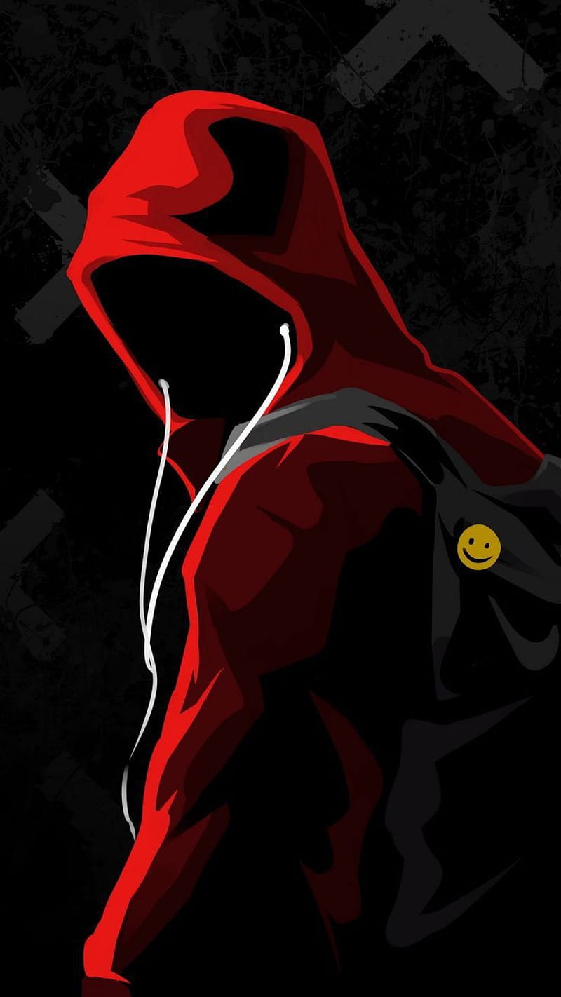 Red and black boy, bag, dark, emoji, hands, headset, man, smiling, HD phone wallpaper
