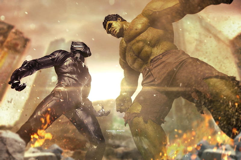 Hulk Vs Black Panther, black-panther, hulk, superheroes, artwork, HD wallpaper