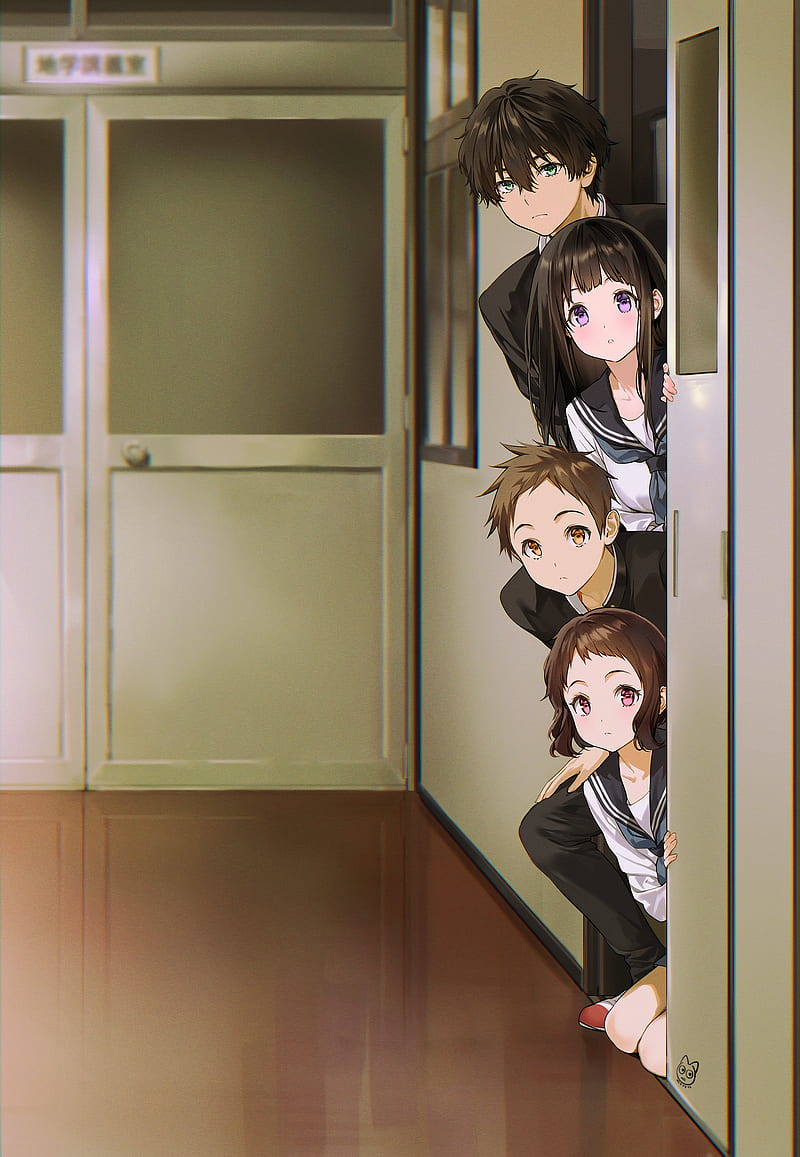 Hyouka, JK, school uniform, classroom, anime girls, anime boys, long hair,  short hair, HD phone wallpaper | Peakpx