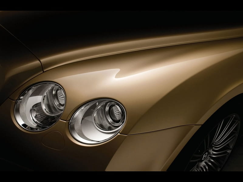 Golden Shine, B logo, polished, circle, headlights, Bentley, lights, gold, dark, car, bright, Hood, wheel, shiny, HD wallpaper