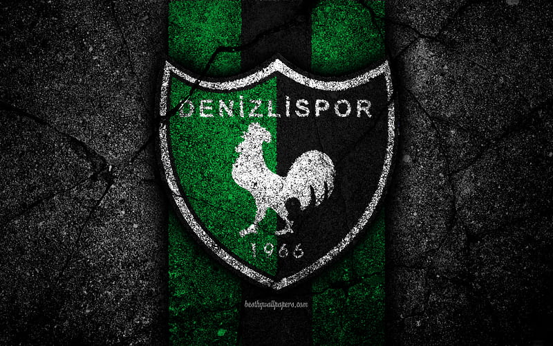 Denizlispor FC logo, football, Turkish Lig, black stone, Turkey, soccer, emblem, Denizlispor, asphalt texture, Denizli, Turkish football club, HD wallpaper