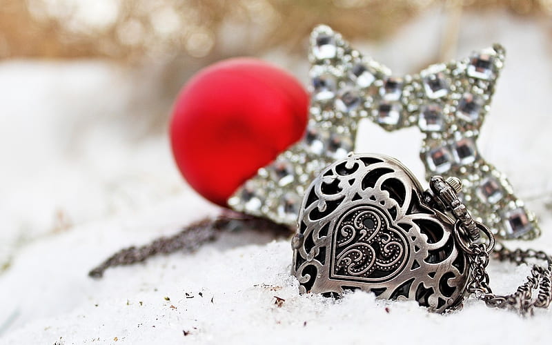 Heart Locket, snow, decoration, heart, star, locket, HD wallpaper