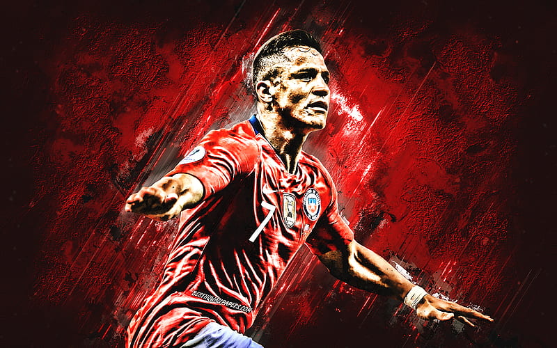 Alexis Sanchez, Chile national football team, Chilean soccer player, striker, portrait, red stone background, Chile, HD wallpaper