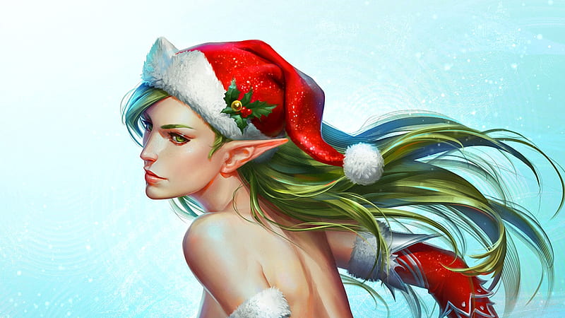 Elffie Xmas, art, christmas, holiday, elf, painting, magic, HD wallpaper