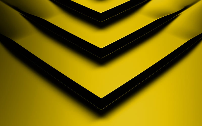 yellow 3D arrow creative, geometric shapes, arrows, 3D arrows, yellow backgrounds, yellow arrows, geometry, background with arrows, HD wallpaper