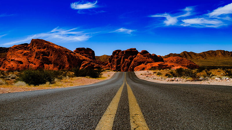 valley of fire state park, long road, clouds, Landscape, HD wallpaper