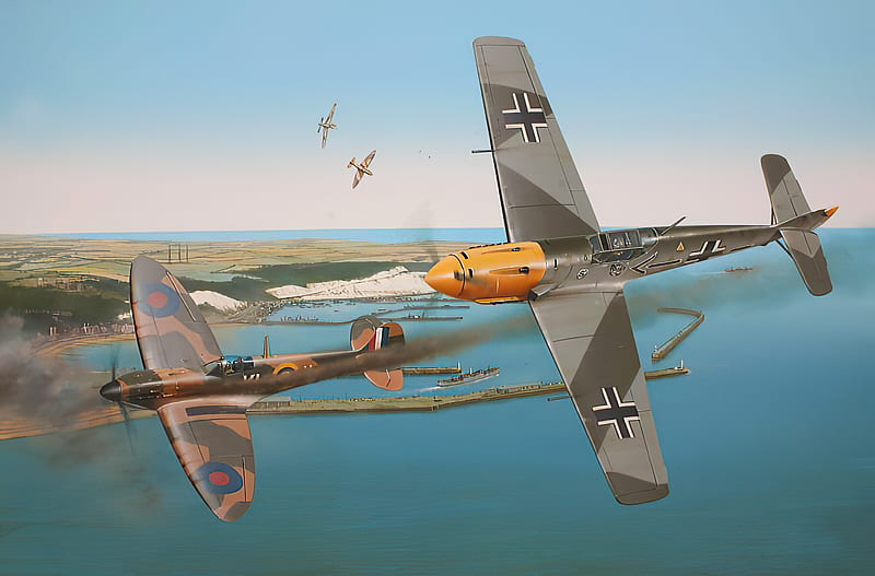 Military Aircraft, Messerschmitt Bf 109, Aircraft, Artistic, Supermarine Spitfire, Warplane, HD wallpaper