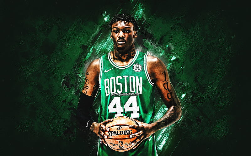 Robert Williams, NBA, Boston Celtics, green stone background, American Basketball Player, portrait, USA, basketball, Boston Celtics players, HD wallpaper