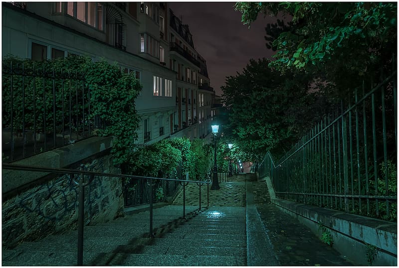 Cities, Paris, Stairs, Lamp Post, , Montmartre, HD wallpaper