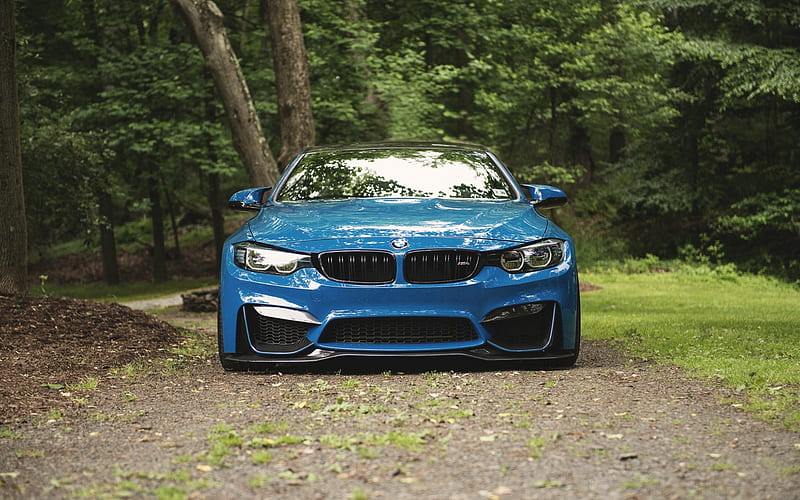 BMW M4, 2018, F83, front view, blue sedan, tuning M4, German cars, new blue M4, BMW, HD wallpaper