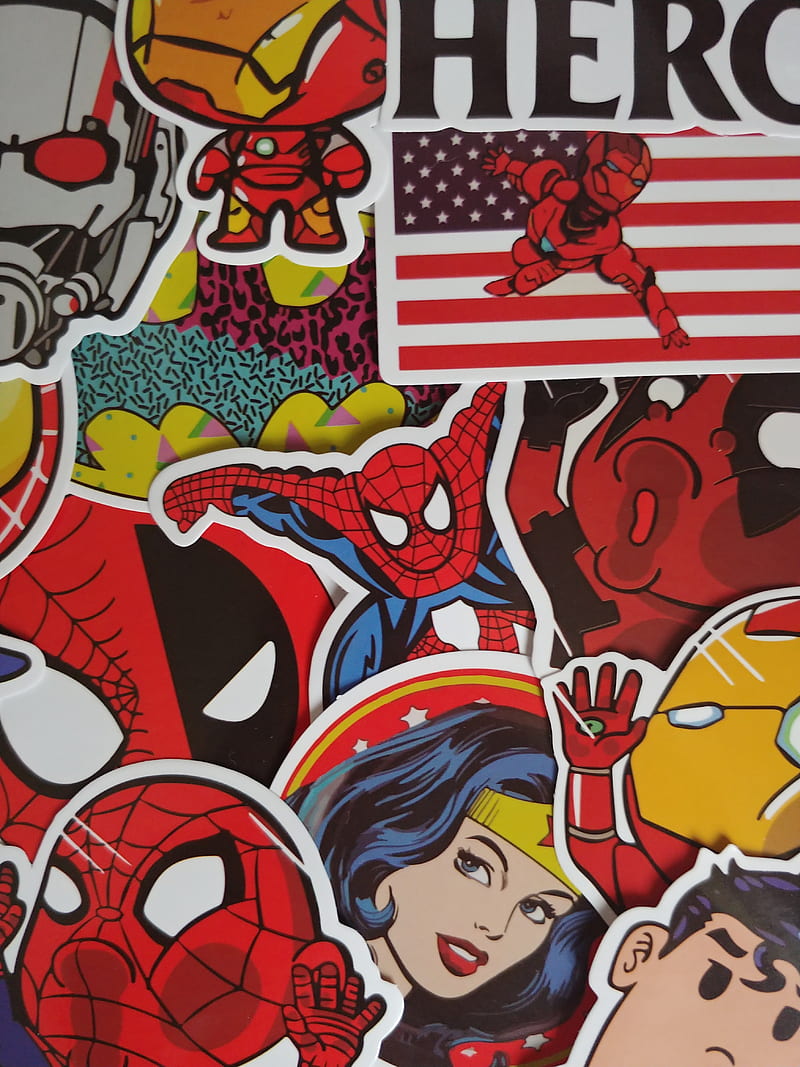 Superhero sticker, dc, marvel, stickerbomb, HD phone wallpaper