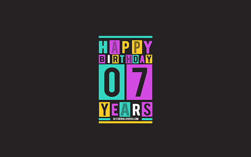 Happy 7 Years Birtay, Birtay Flat Background, 7th Happy Birtay, Creative Flat Art, 7 Years Birtay, Happy 7th Birtay, Colorful Abstraction, Happy Birtay Background, HD wallpaper