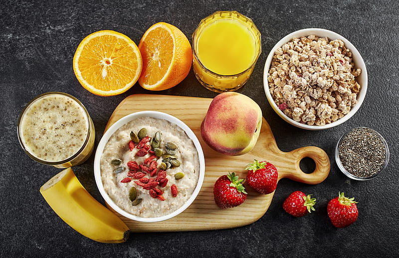 Food, Breakfast, Fruit, Juice, Oatmeal, Still Life, HD wallpaper