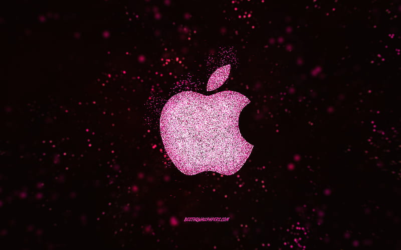 Apple glitter logo, black background, Apple logo, purple glitter art, Apple, creative art, Apple purple glitter logo, HD wallpaper
