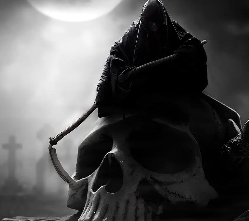 Grim Reaper, dark, darkness, skull, HD wallpaper
