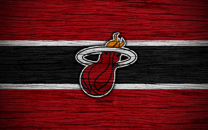 Miami Heat, NBA, wooden texture, basketball, Eastern Conference, USA, emblem, basketball club, Miami Heat logo, HD wallpaper