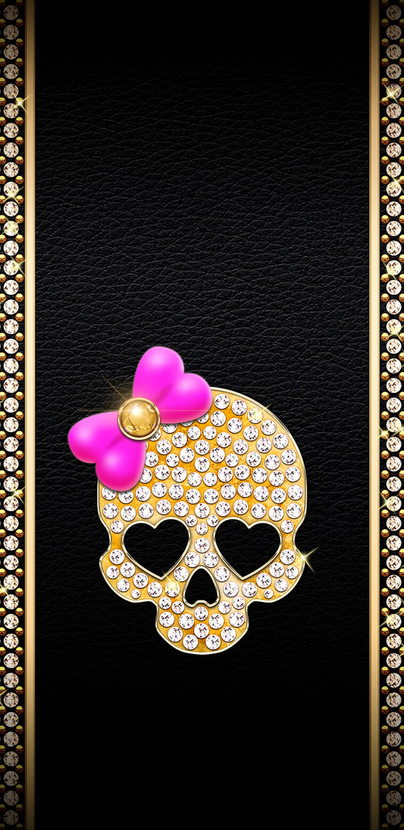 CuteGoldenSkull, bow, cute, girly, gold, golden, heart, pink, pretty, skull, sparkle, HD phone wallpaper