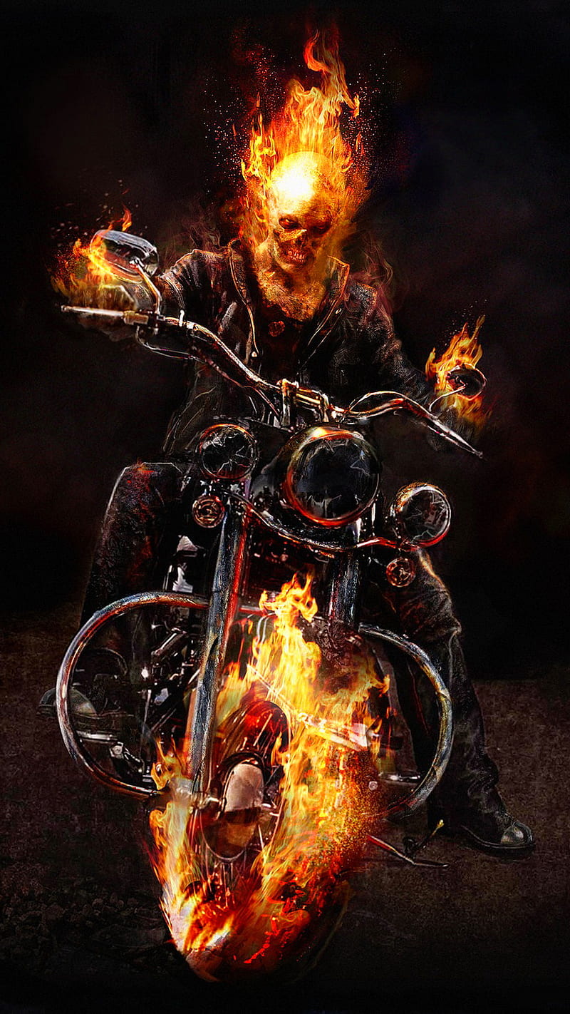 Ghost Rider, fire, hellblazing, johny blaze, motorcycle, HD phone wallpaper