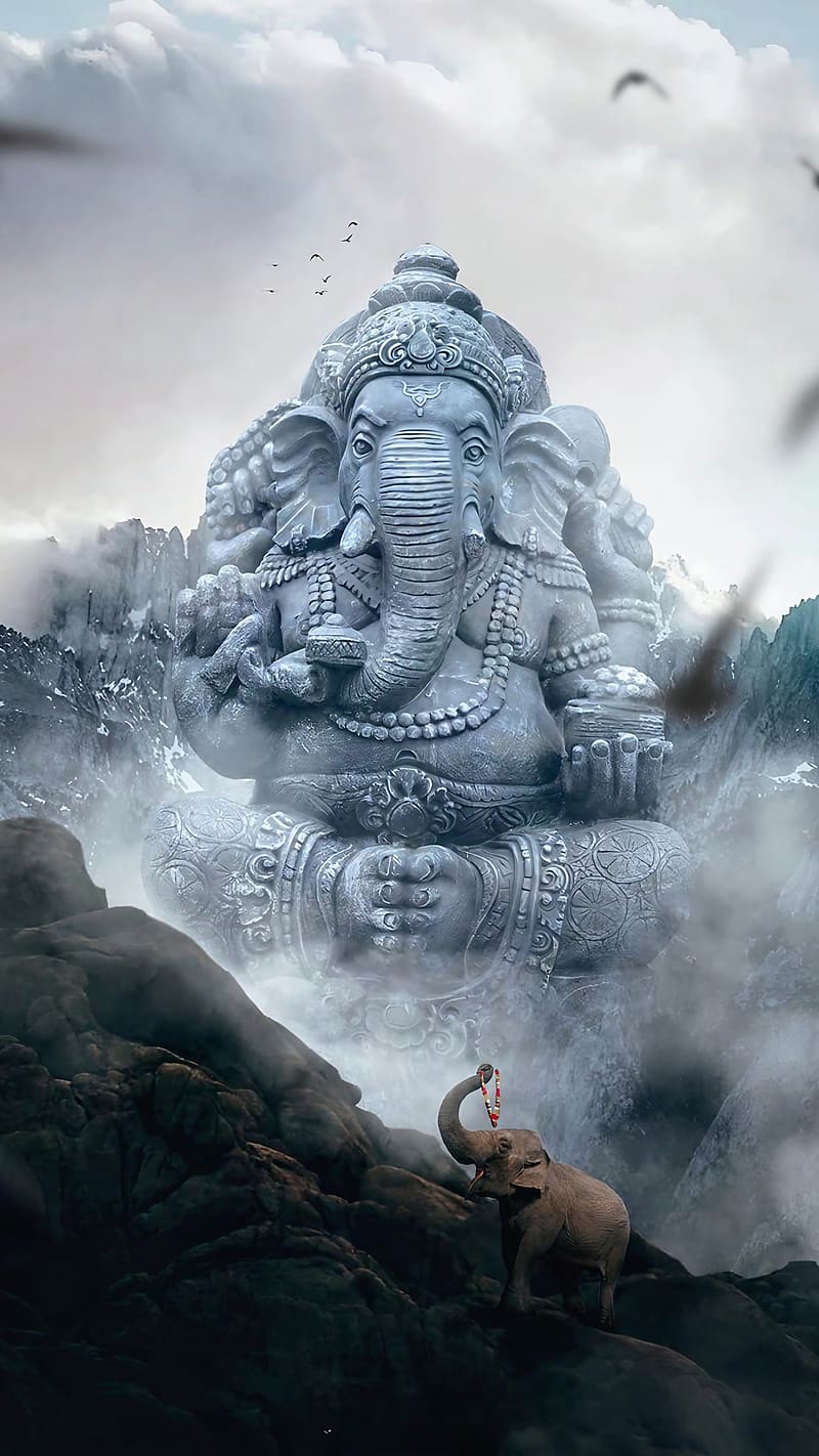 Lord Ganesha For, Lord Ganesha Animated, Smoky Background, lord, god, HD phone wallpaper