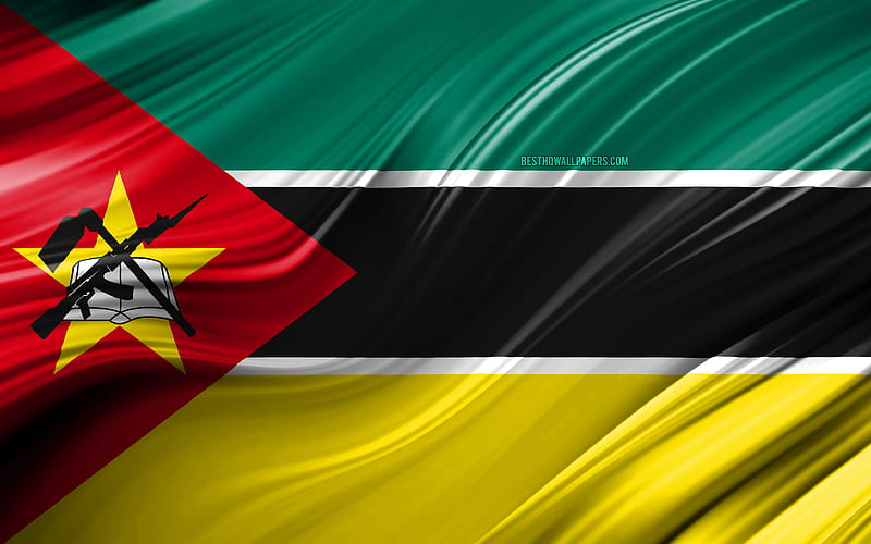 Mozambican flag, African countries, 3D waves, Flag of Mozambique, national symbols, Mozambique 3D flag, art, Africa, Mozambique, HD wallpaper