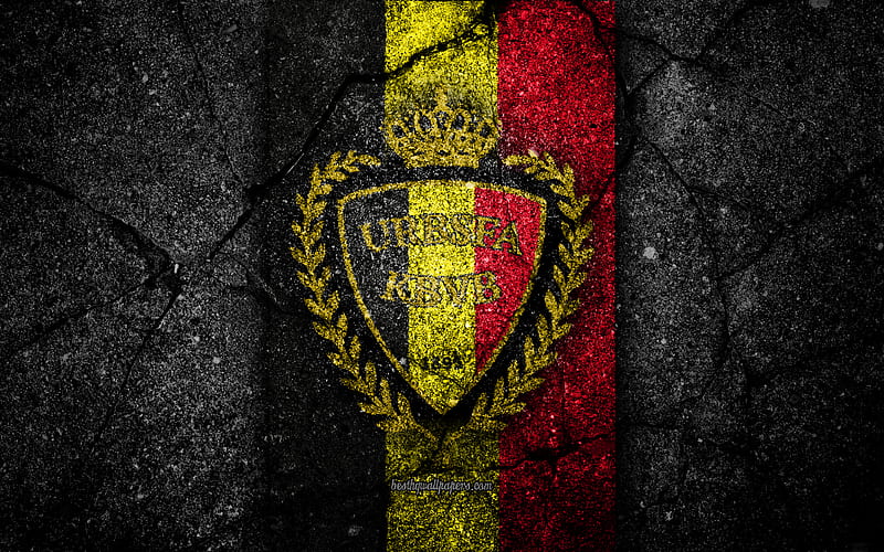 Belgian football team emblem, UEFA, Europe, football, asphalt texture, soccer, Belgium, European national football teams, Belgium national football team, HD wallpaper