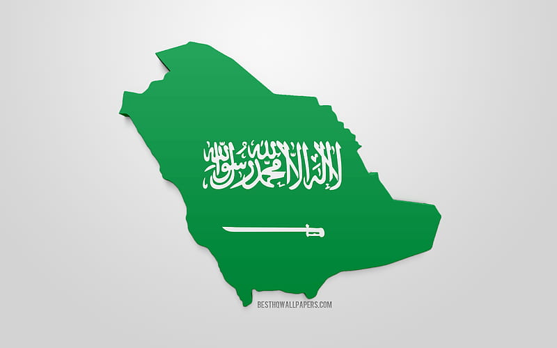Saudi Arabia map silhouette, 3d flag of Saudi Arabia, Asia, 3d art, Saudi Arabia 3d flag, geography, Saudi Arabia, HD wallpaper