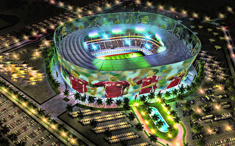 Al-Rayyan Stadium, Qatar Stars League, Al-Rayyan SC, football stadium, soccer, night, 2022 FIFA World Cup, Qatari stadiums, Al Rayyan, Qatar, HD wallpaper
