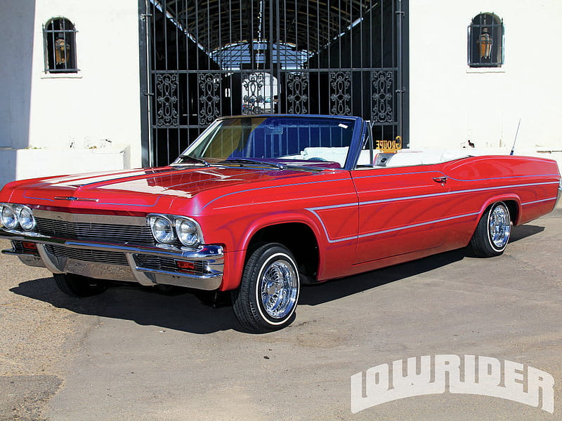 65 Impala, gm, chevy, red, bowtie, HD wallpaper