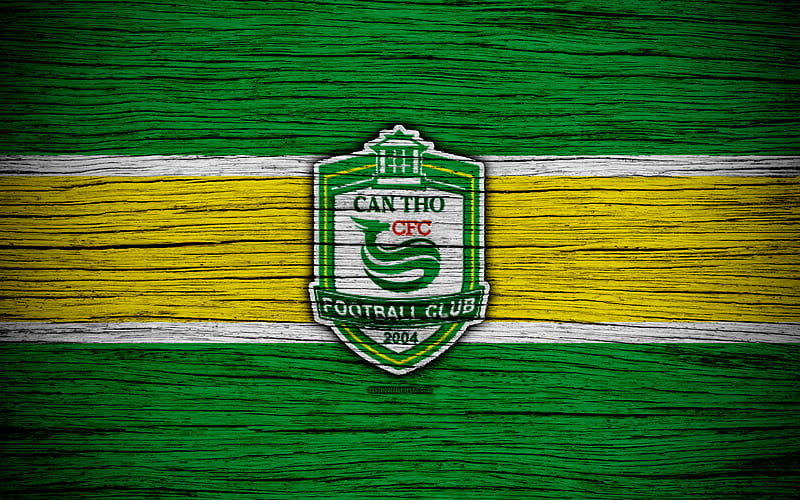 Can Tho FC logo, V League 1, soccer, Vietnam, football club, Asia, Can Tho, wooden texture, FC Can Tho, HD wallpaper