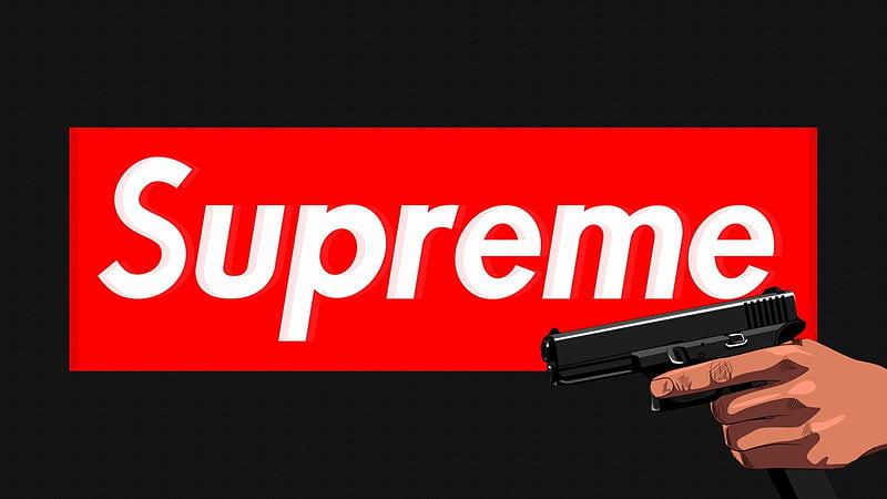 Supreme Logo, Black Background, Handgun, Red • For You, White Supreme, HD wallpaper