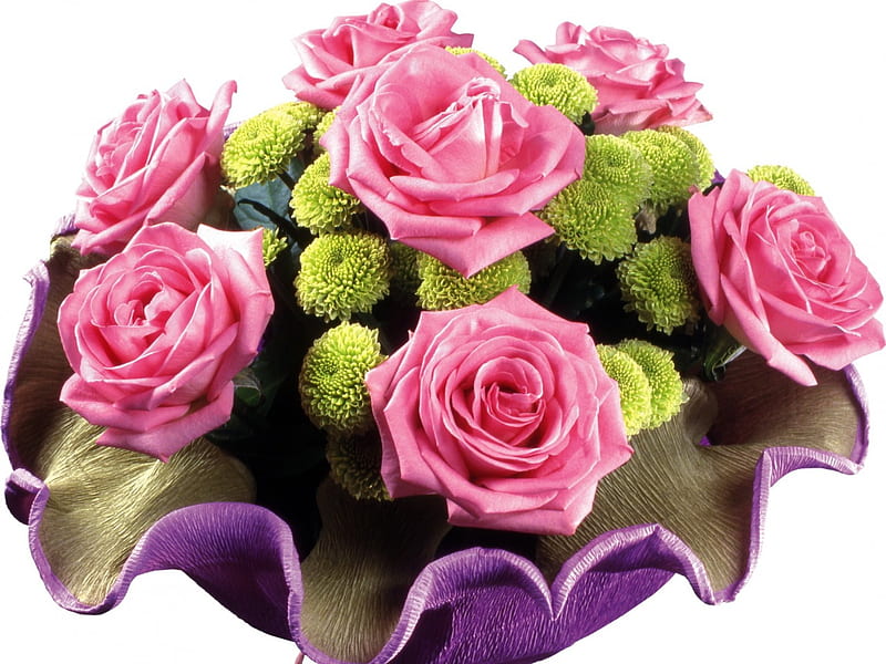 ๑๑ Floral Mix ๑๑, pretty, centerpiece, lovely, bonito, roses, floral, green, purple, friendship, love, siempre, chrysanthemums, flowers, arrangement, nature, pink, HD wallpaper