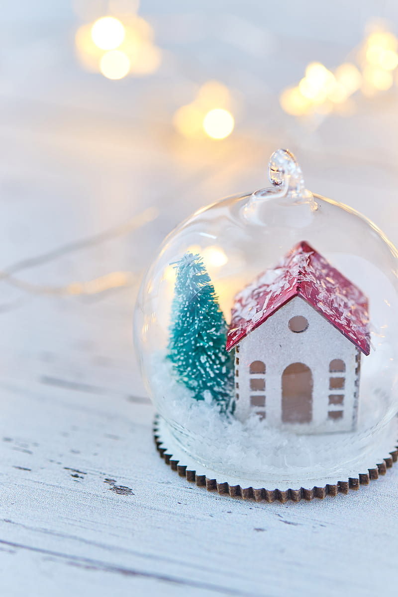 ball, house, tree, decoration, new year, christmas, HD phone wallpaper