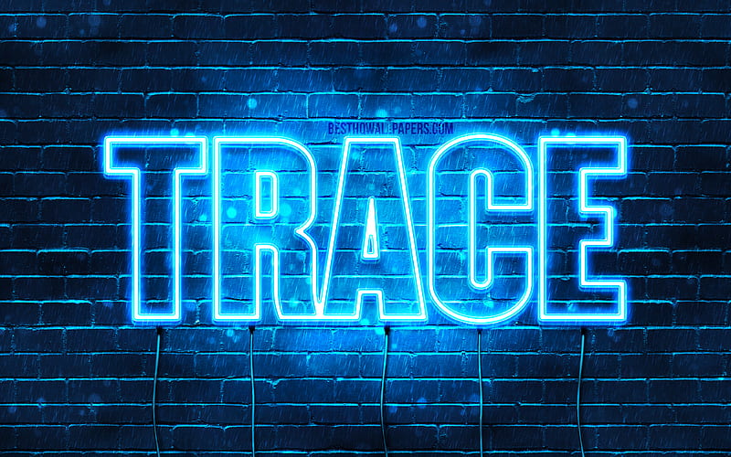 Trace with names, horizontal text, Trace name, Happy Birtay Trace, blue neon lights, with Trace name, HD wallpaper