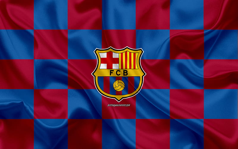 FC Barcelona, Catalan football club, logo, emblem, silk texture, uniform 2020, Catalonia, Barcelona logo, Spain, La Liga, football, silk flag, HD wallpaper
