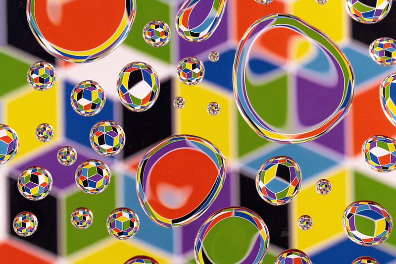 bubbles, drops, multicolored, reflection, HD wallpaper