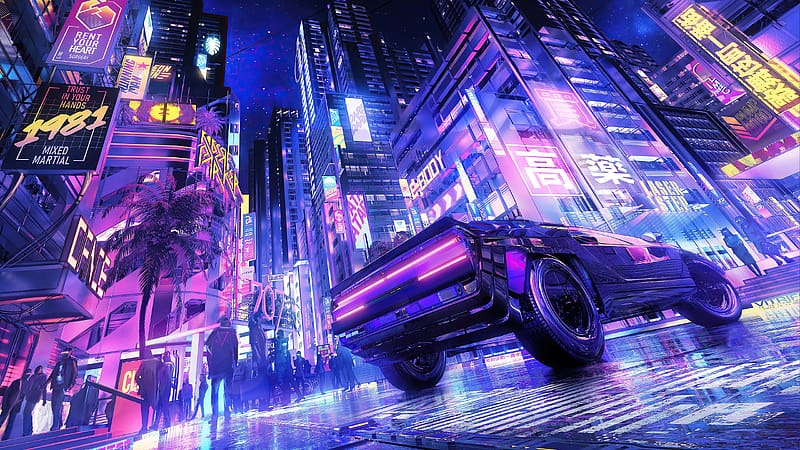 Sci-Fi Cyberpunk Car Night City 4K Wallpaper #128