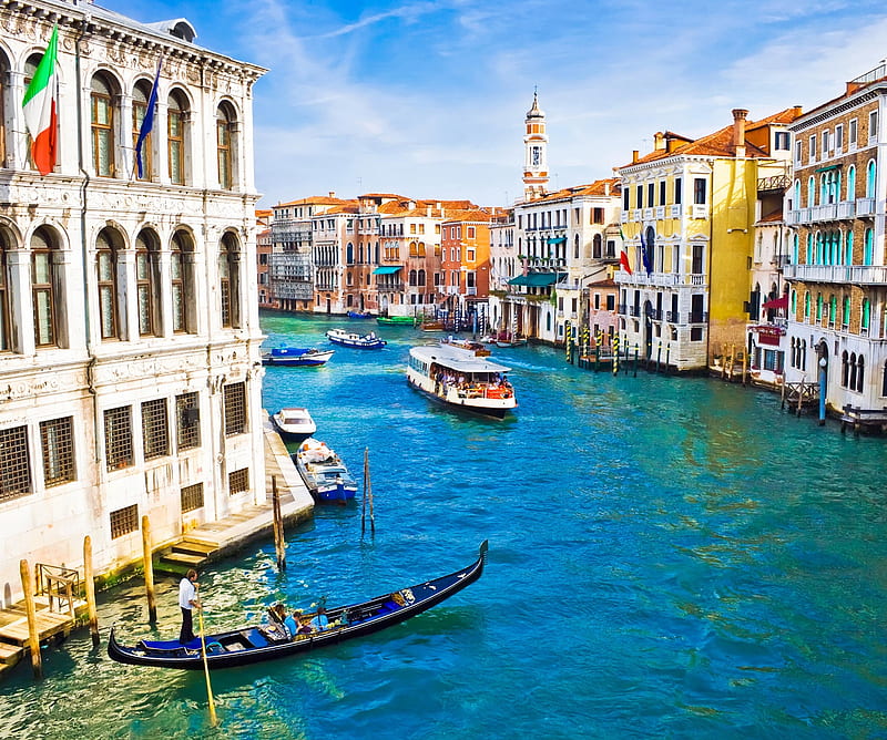 Venice, bonito, boats, city, houses, italy, lake, landscape, morning, HD wallpaper