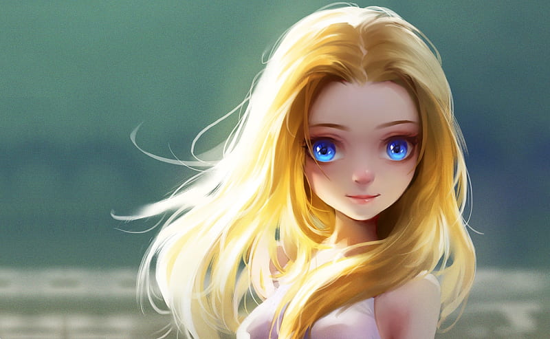 Cute Little Girl Blonde Eyes, blonde, artist, artwork, digital-art, HD wallpaper