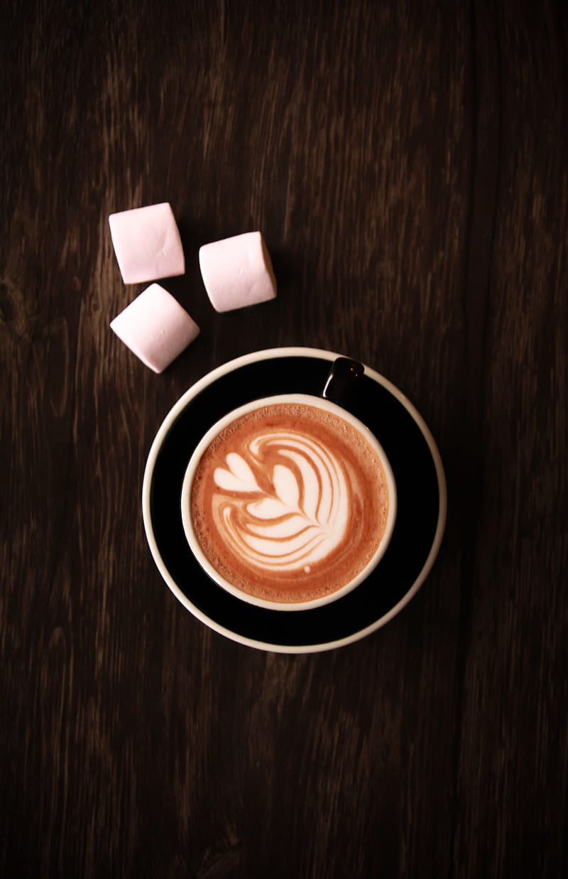 latte art, coffee, cup, foam, drinks, marshmallow, sweet, Food, HD phone wallpaper