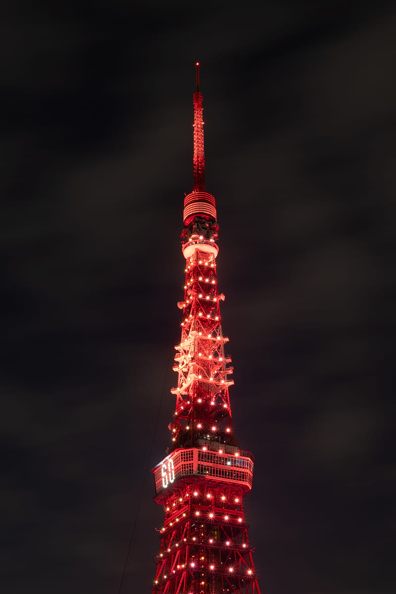 tower, architecture, backlight, red, night, HD phone wallpaper