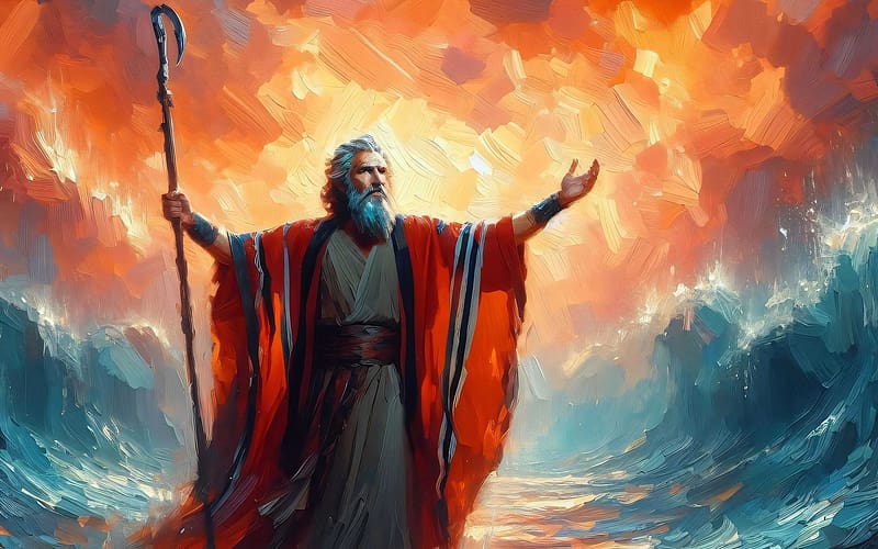 Moses and Red Sea, prophet, Moses, clouds, sea, waves, AI art, HD wallpaper