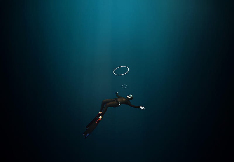 diver, flippers, depth, HD wallpaper
