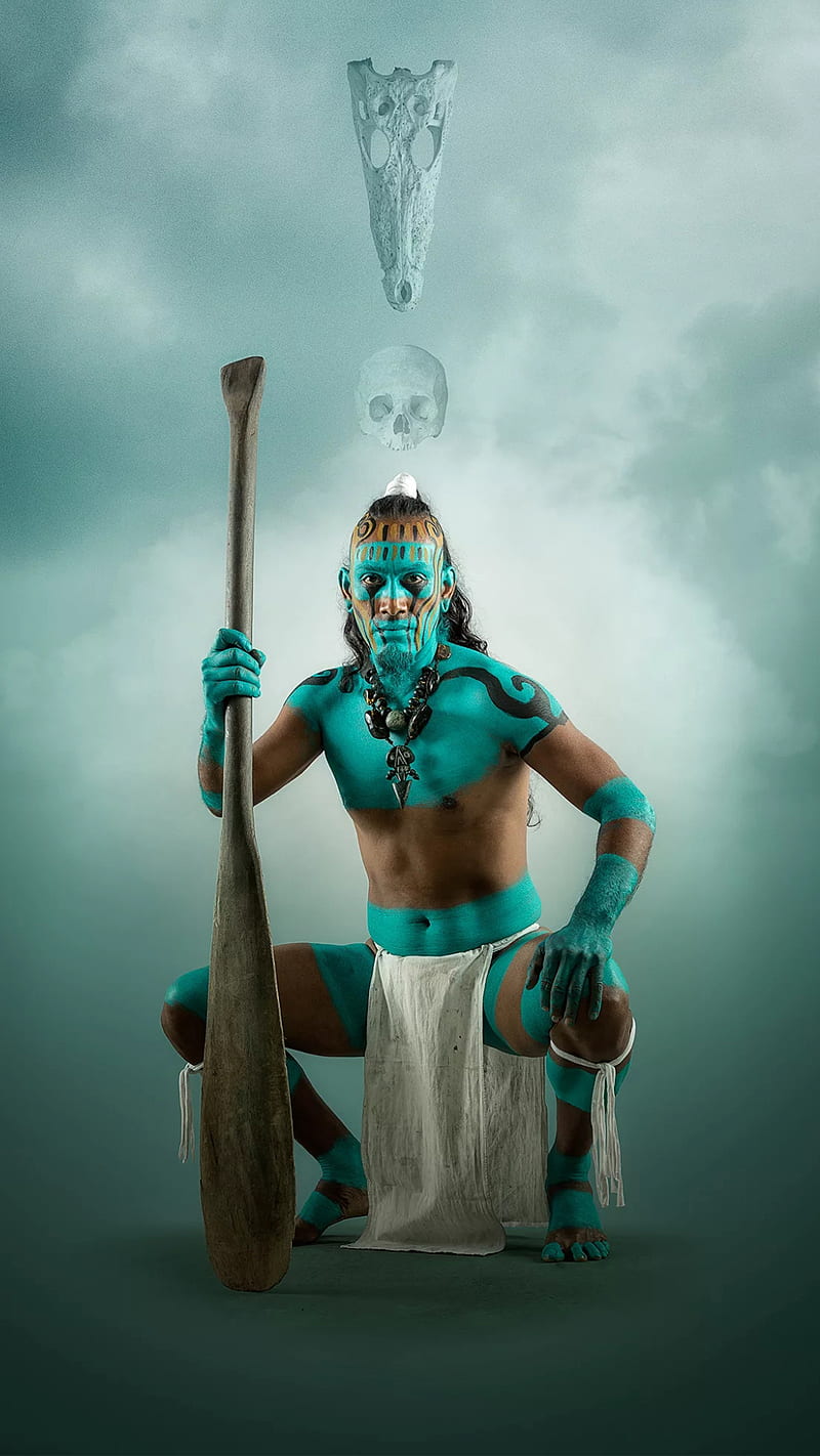 Mayan warrior, america, latin, latin america, male, maya, skull, HD phone wallpaper