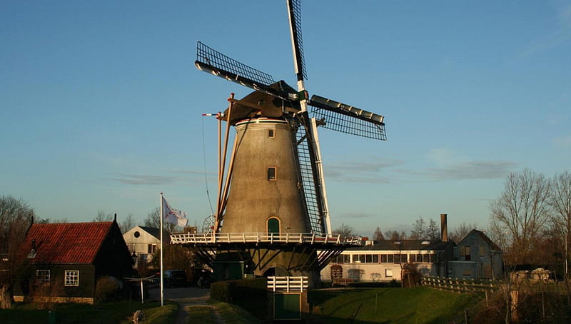 windmill in Holland, art, windmill, windmills, monuments, kinderdijk, netherlands, south holland, in, Holland, HD wallpaper