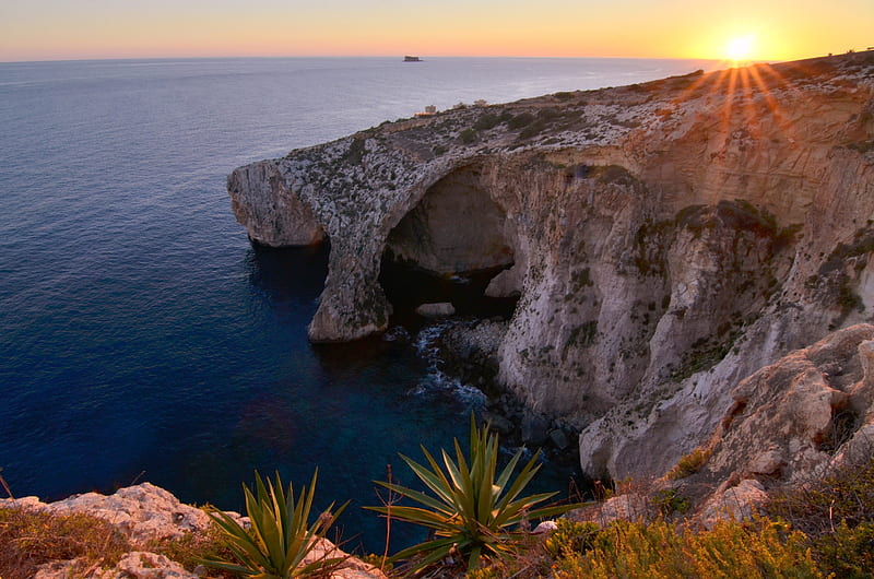 Earth, Coastline, Coast, Malta, Rock, Sea, Sunset, HD wallpaper