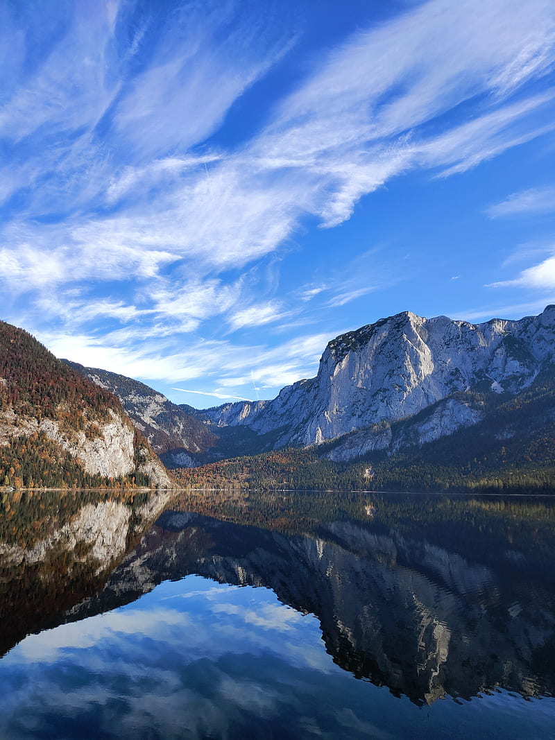 mountains, lake, reflection, water, clouds, HD phone wallpaper