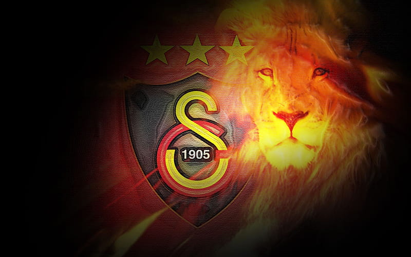 Galatasaray FC, fan art, logo, Super Lig, Turkish football club, darkness, football, soccer, Galatasaray SK, lion, Istanbul, Turkey, HD wallpaper